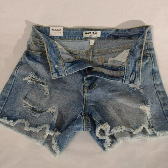 Wax Jean Women's Distressed Denim Shorts Blue Jeans with Vintage Holes - Picture 9 of 9